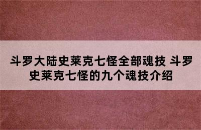 斗罗大陆史莱克七怪全部魂技 斗罗史莱克七怪的九个魂技介绍